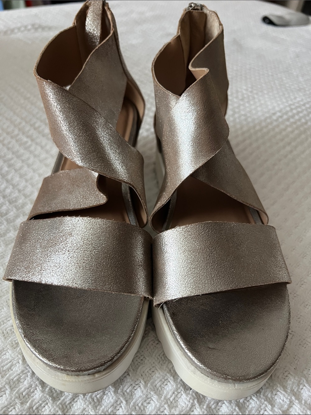 Steven by Steve Madden Metallic Champagne Crossover Platform Sandals